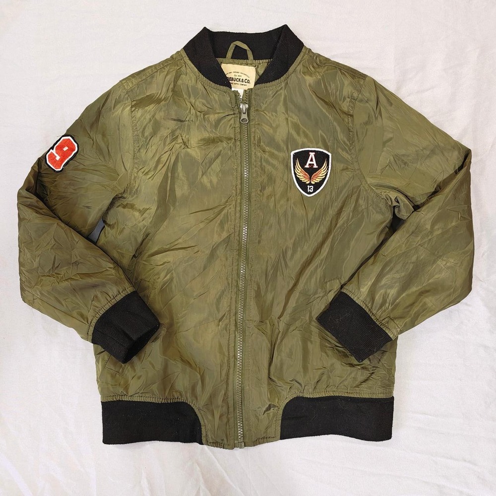 Roebuck & Co Mens Olive Green Bomber Jacket Orange Lining Military Size S 8